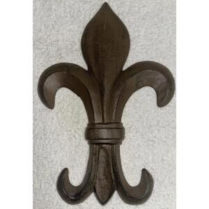 Cast Iron Fleur De Lis Wall Decor Plaque Rustic Victorian Antique Style 15x10”